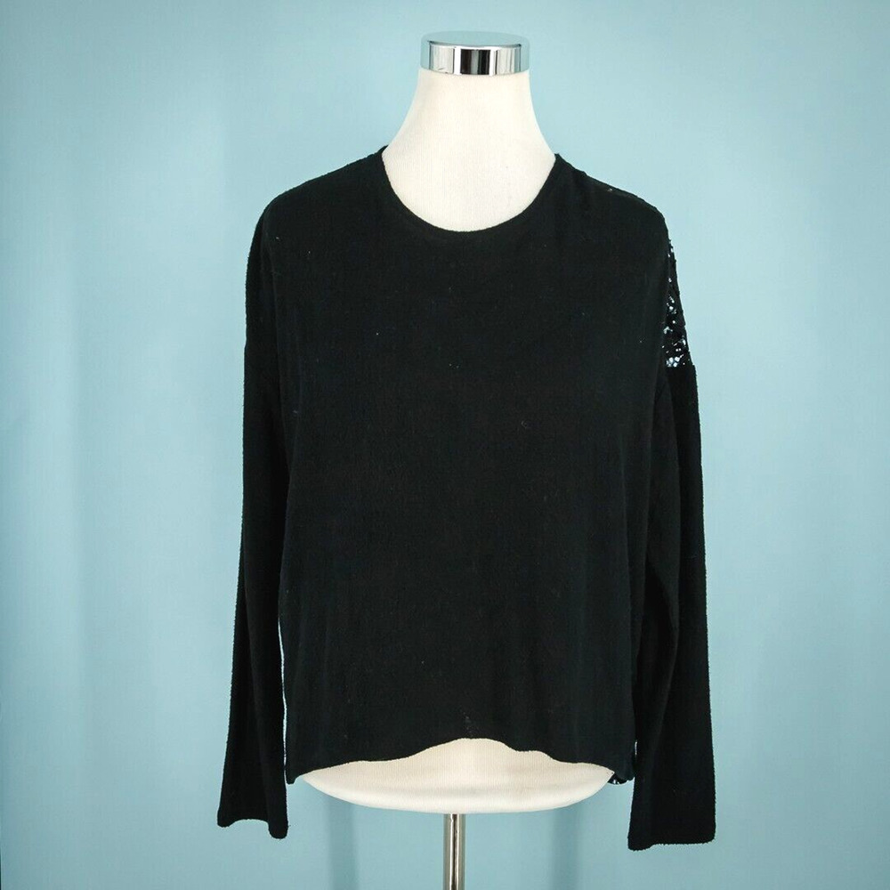 The Kooples Sport 1 Size Small S Black Lace Semi Sheer Back Long Sleeve Sweater